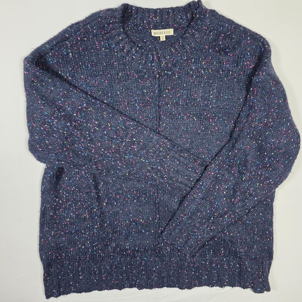 Margeaux & Ellie Womens 2X Speckled Knit Sweater Blue Pullover Cozy